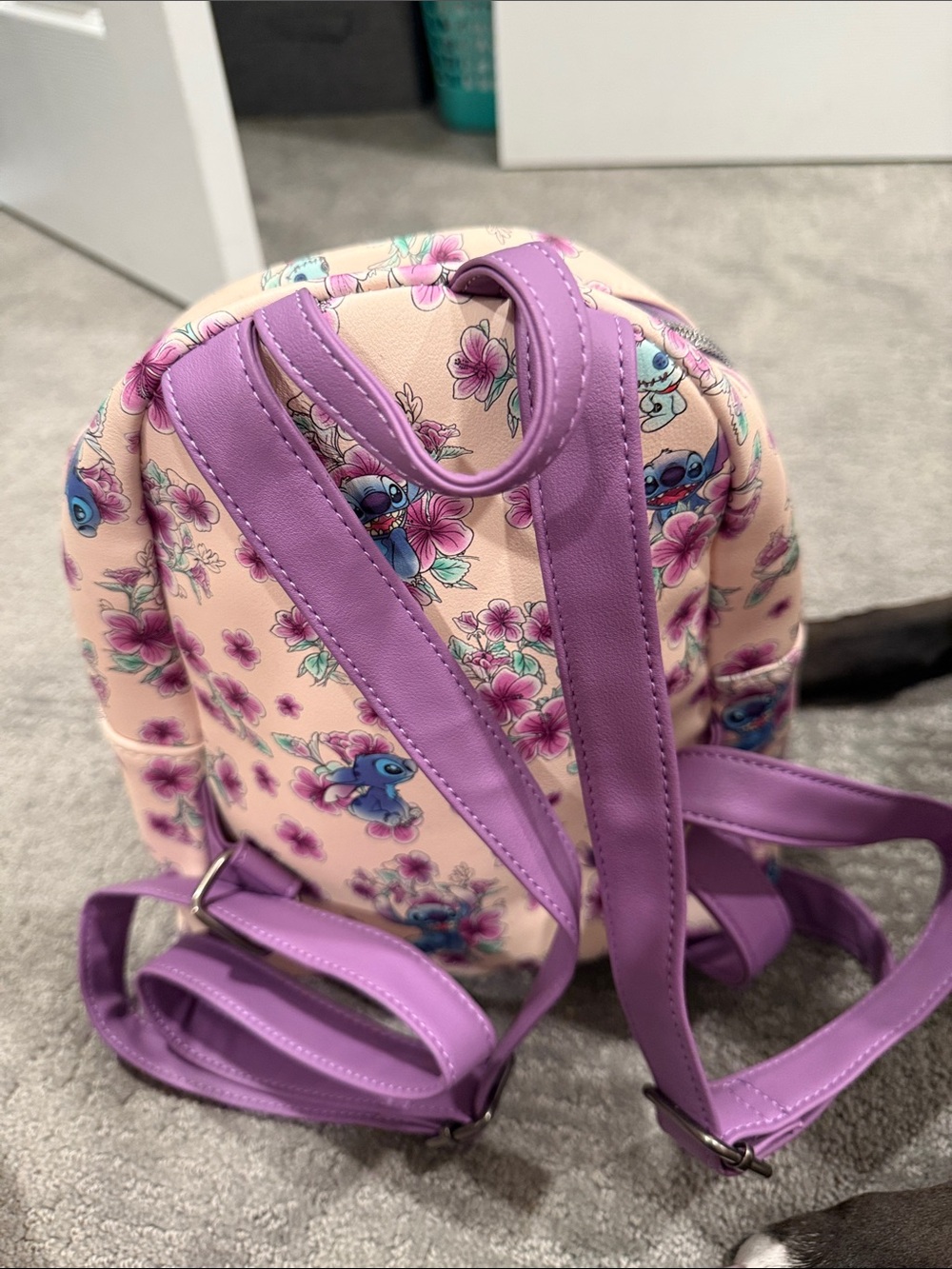 Disney Loungefly Cream and Purple Stitch Floral Mini Backpack - Picture 2 of 6